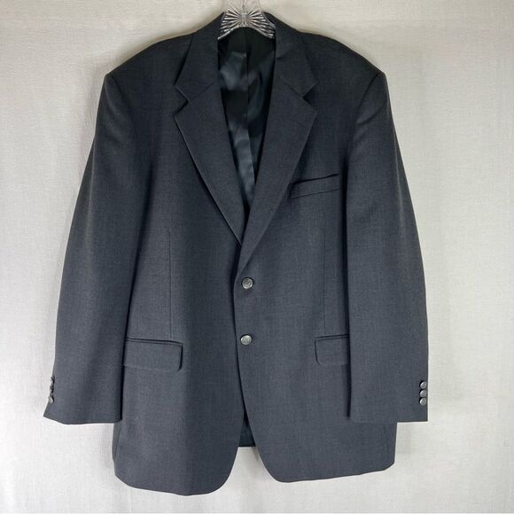 Stafford Blazer Men’s 44R Gray Wool Blend Sport Coat Suit Jacket Metal 2 Button - Picture 2 of 15